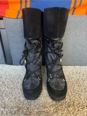 Coach Black Suede and Signature Logo Wedge Boots